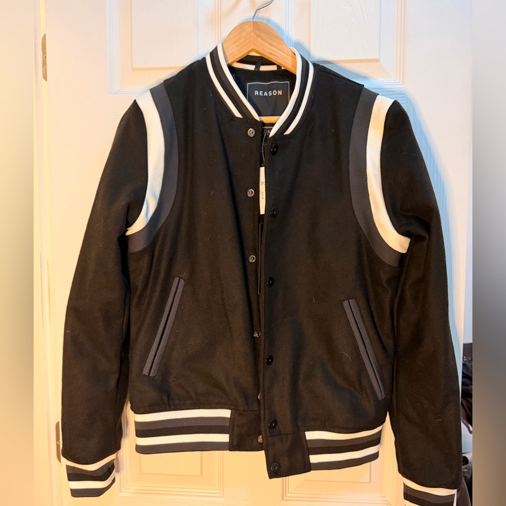 Reason Black and White Varsity Bomber Jacket